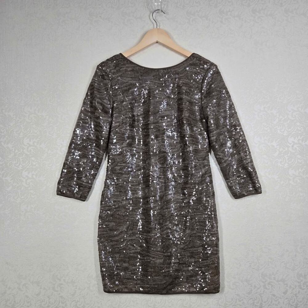 Shinestar Sequin Bodycon Mini Dress L Taupe Brown Scoop Back Party Cocktail NWT